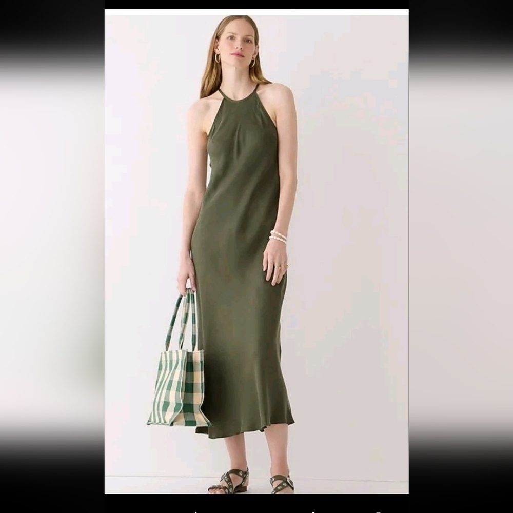 J. Crew Women's Green Amber Slip Dress In Cupro Blend In Cool Cypress 10
